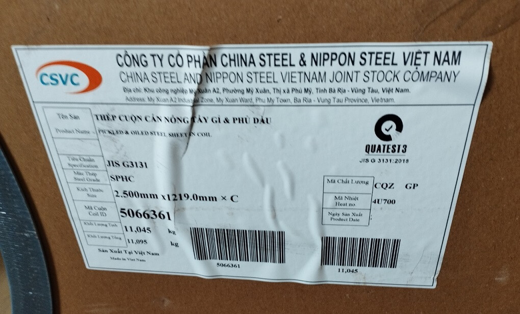 Thép tấm cuộn cán nóng tẩy gỉ và phủ dầu PO Sumikin CSVC